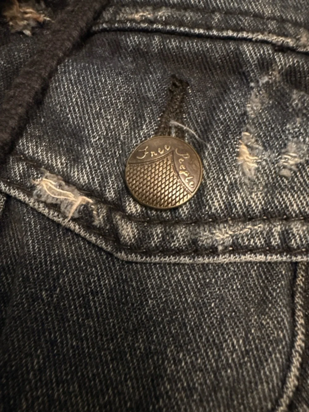 Free People Hooded Mixed-Media Jean Jacket in Dark Blue and Heather Gray - Picture 9 of 9